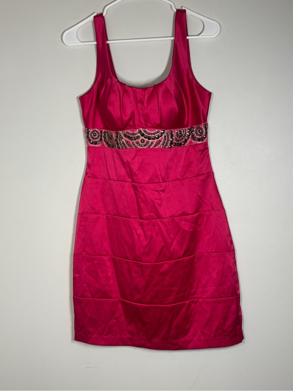 Bisou Bisou Beaded Satin Tiered Dress